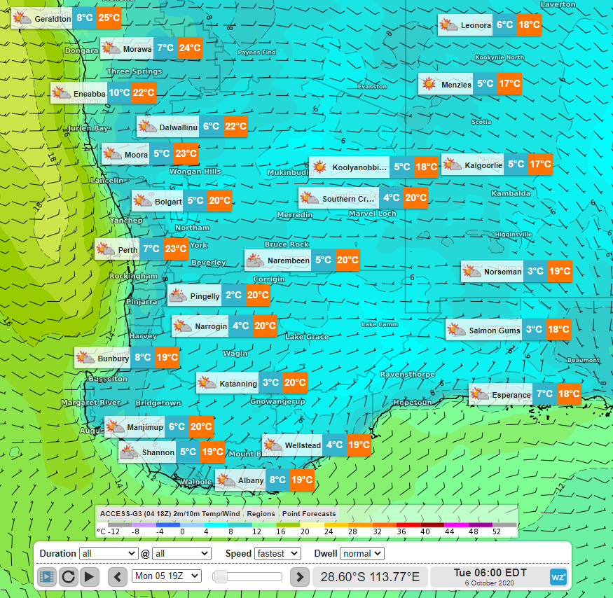 A couple more chilly starts in southern and western parts of WA