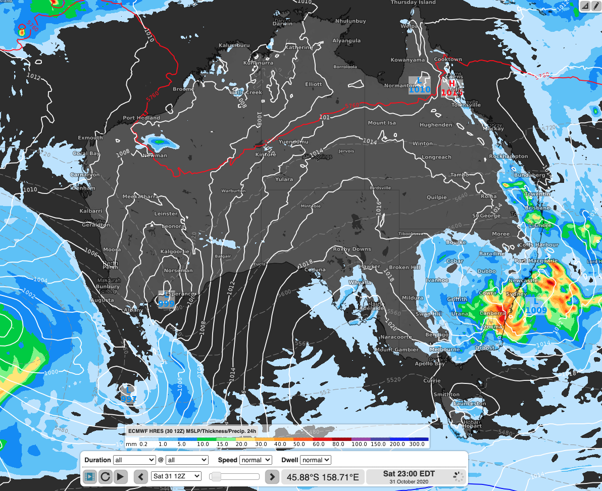 Figure : ECMWF-HRES model run showing rainfall totals in the 24 hours to tonight across the country.