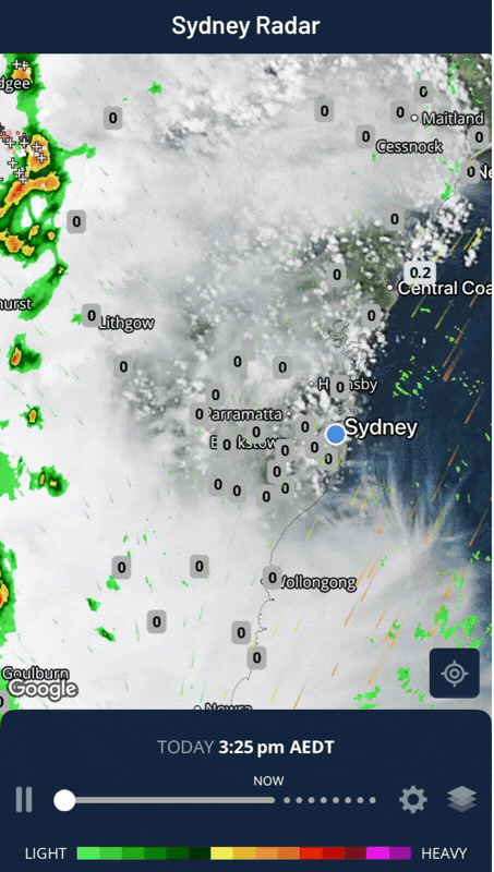 Radar and lightning data as seen on the Weatherzone App on Sunday afternoon, October 25, 2026. Source: Weatherzone.