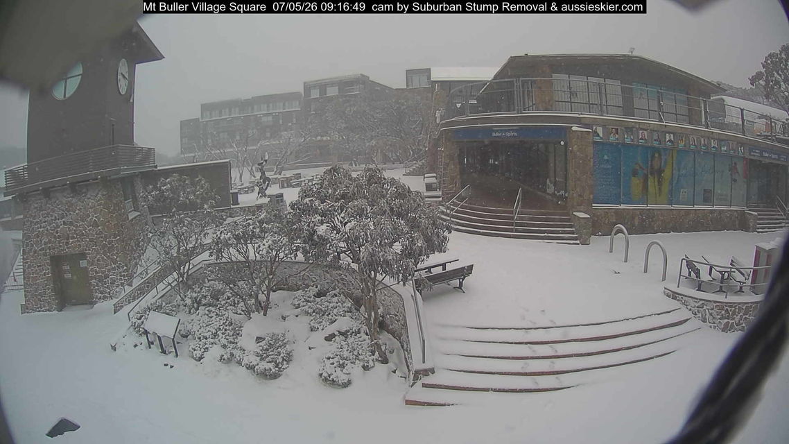 Around 5cm of snow on the ground at Mt Buller on Thursday, May 7, 2026. Source: ski.com.au