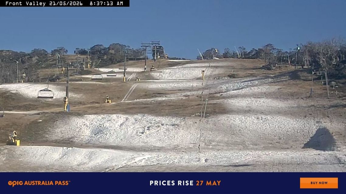 Front Valley at Perisher after the first significant night of snowmaking for 2026. Source: perisher.com.au