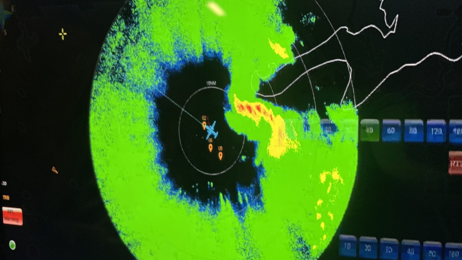 Radar display from a NOAA hurricane hunter aircraft in the centre of Tropical Storm Idalia in August 2023. Source: NOAA / Nick Underwood.