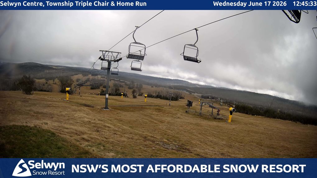No natural snow and not even a few patches of snowmaking snow on the snow cam at Selwyn Snow Resort in NSW on Wednesday, June 17, 2026. Source: ski.com.au.