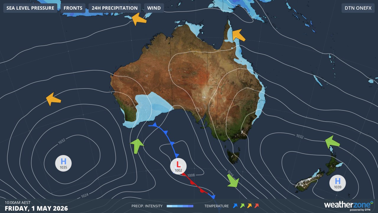 Synoptic chart for Friday, May 1, 2026. Source: Weatherzone