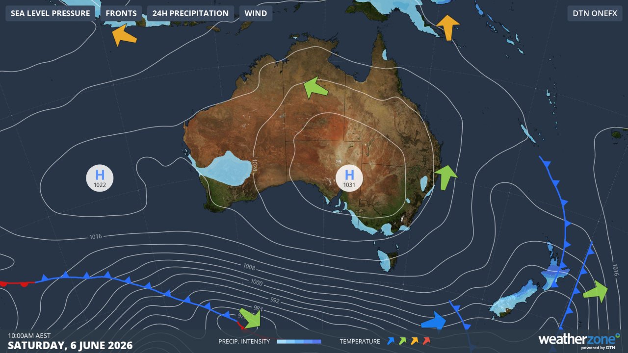 Synoptic chart for Saturday, June 6, 2026. Source: Weatherzone