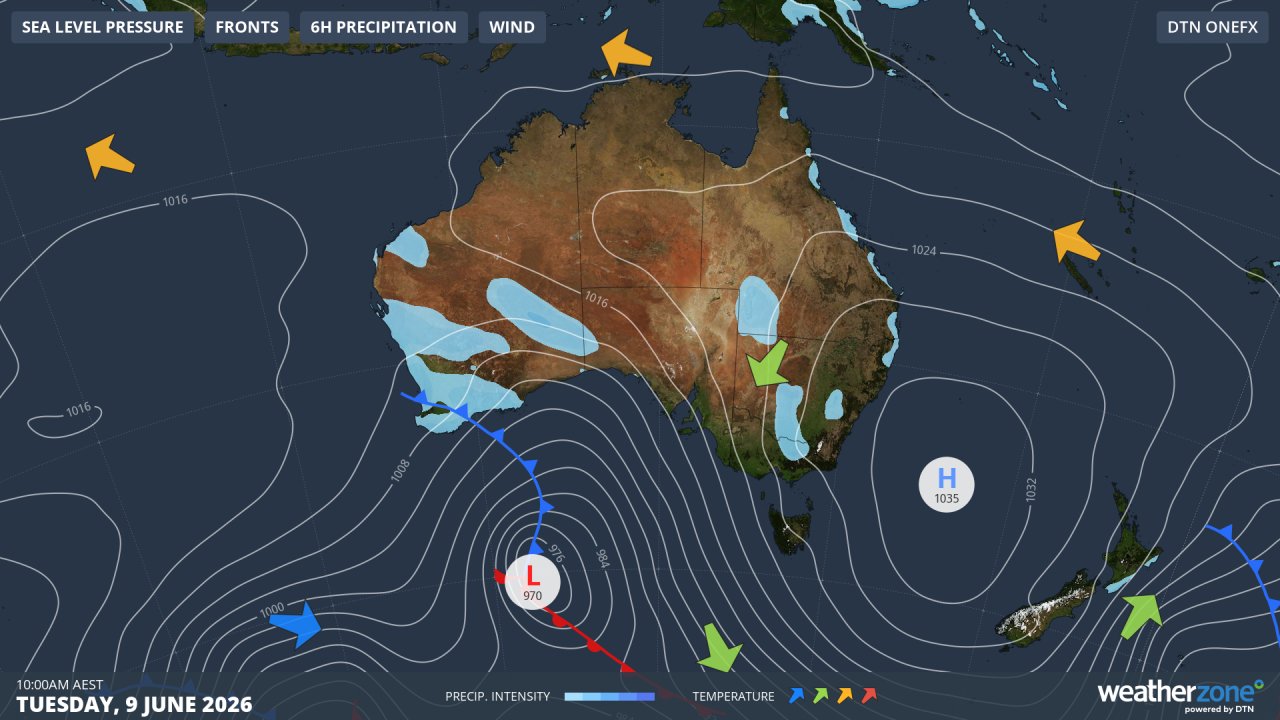 Synoptic chart for Tuesday, June 9, 2026. Source: Weatherzone