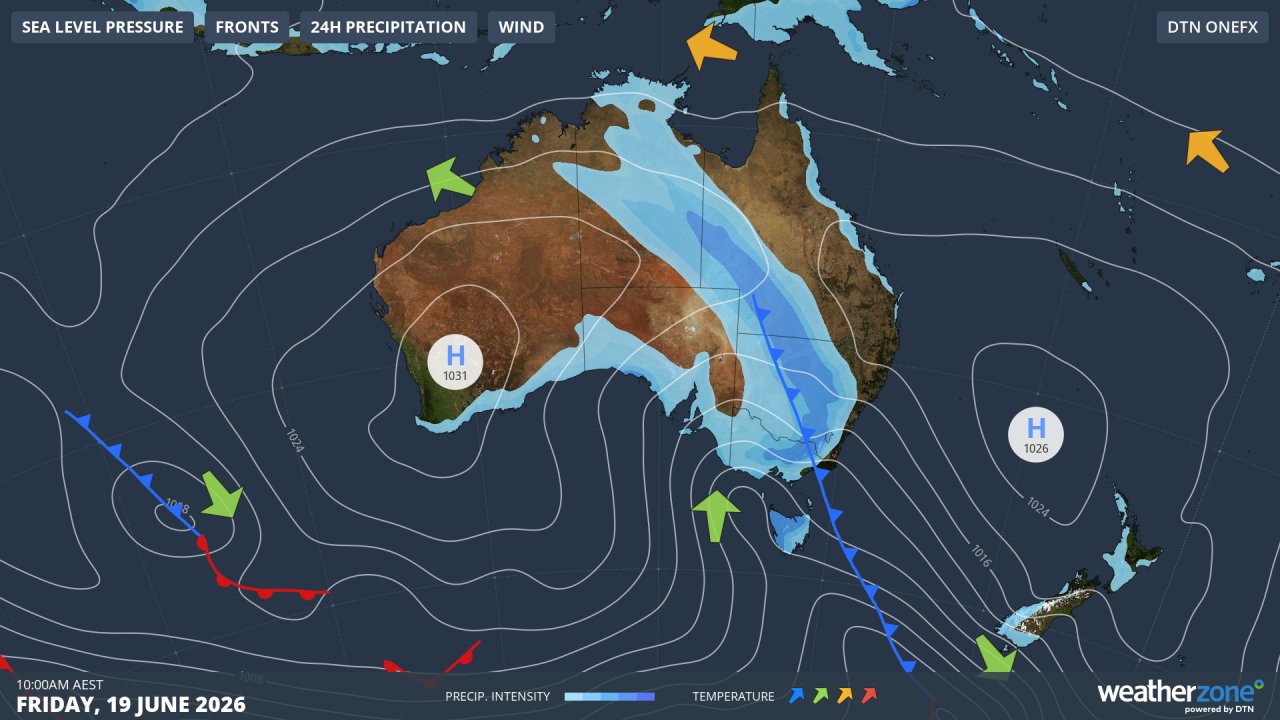 Synoptic chart for Friday, June 19, 2026. Source: Weatherzone.