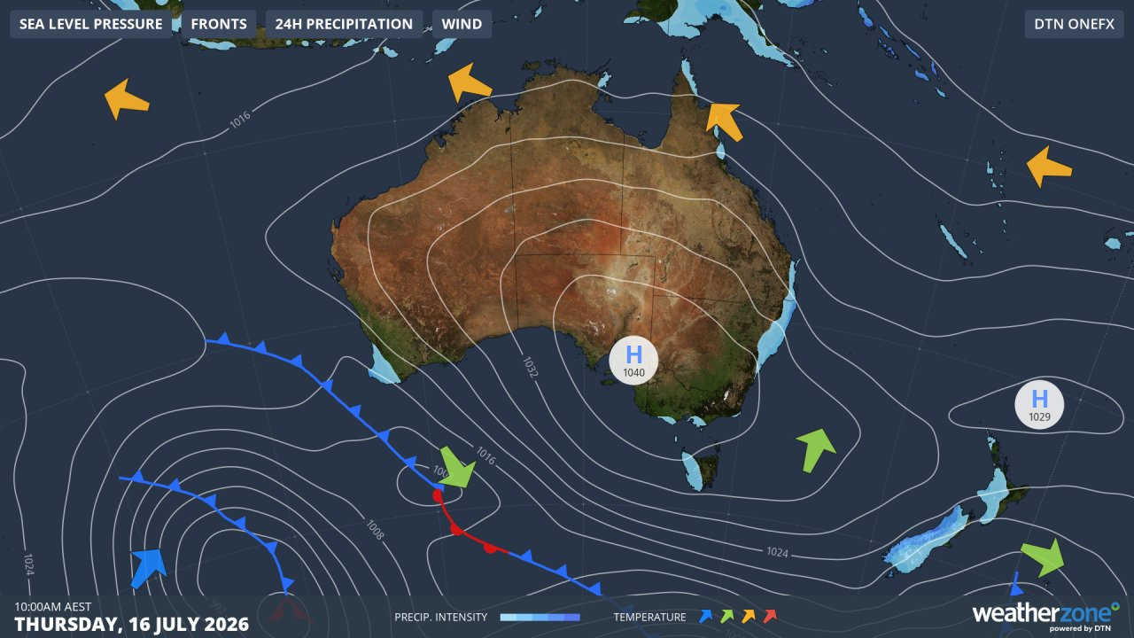 Forecast synoptic chart for Thursday, July 16, 2026. Source: Weatherzone