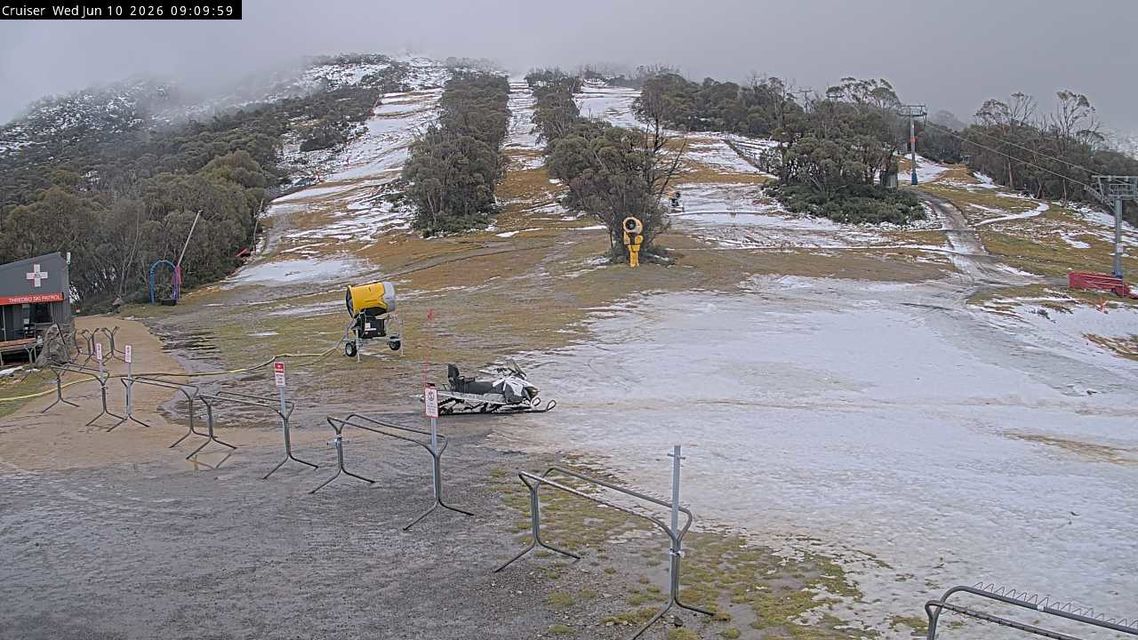 The Merritts area at Thredbo on the morning of Wednesday, June 10, 2026 after heavy overnight rain. Source: ski.com.au