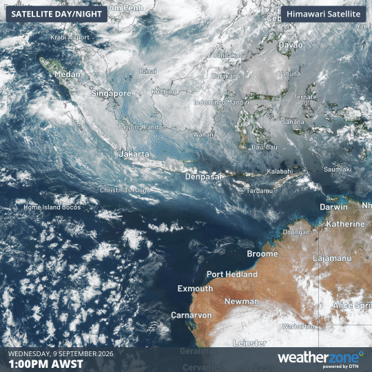  Smoke from fires in Indonesia being blown towards northern Australia on Wednesday, September 9, 2026. Source: Weatherzone.