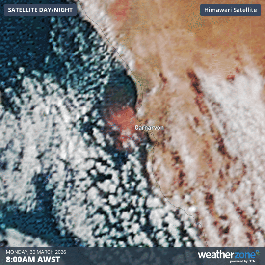 Visible true colour satellite images showing floodwater from the Gascoyne River flowing into the Indian Ocean near Carnarvon, WA. Source: Weatherzone.