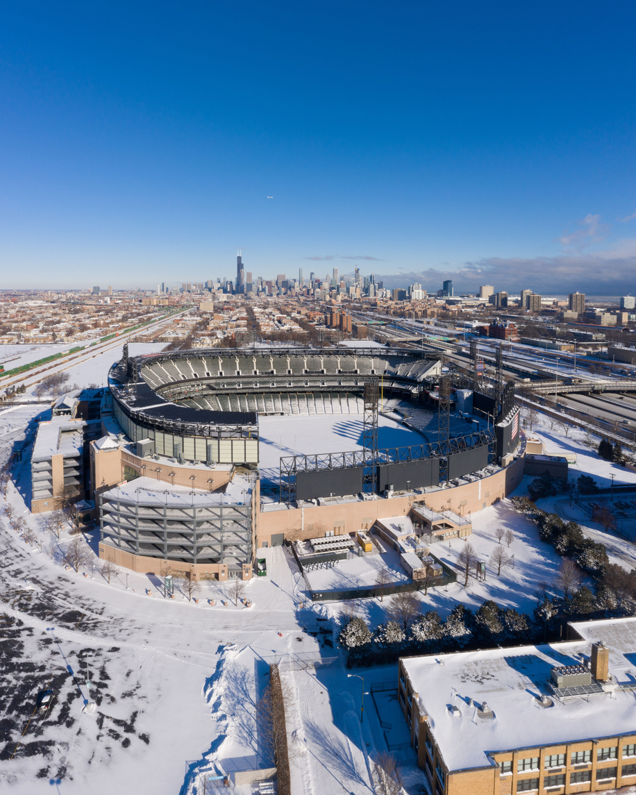 Snow at Rate Field (formerly Guaranteed Rate Field), Chicago in January 2022. Source: iStock / Wirestock.