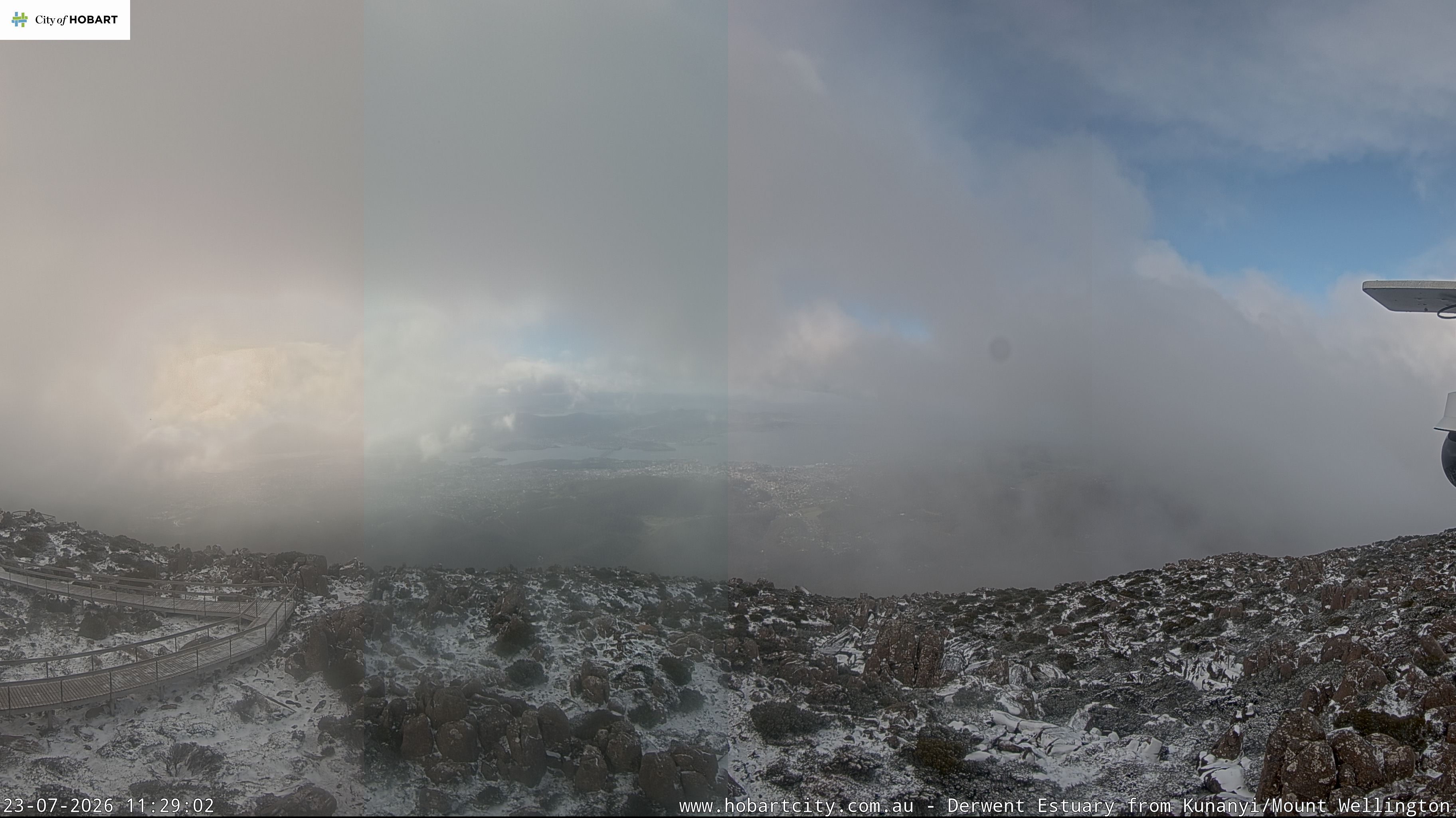 The scene near the summit of kunanyi/Mt Wellington just before 11:30 am. Source: hobartcity.com.au.