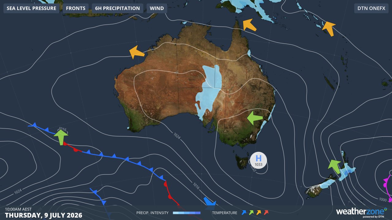 Synoptic chart for Thursday, July 9, 2026. Source: Weatherzone.