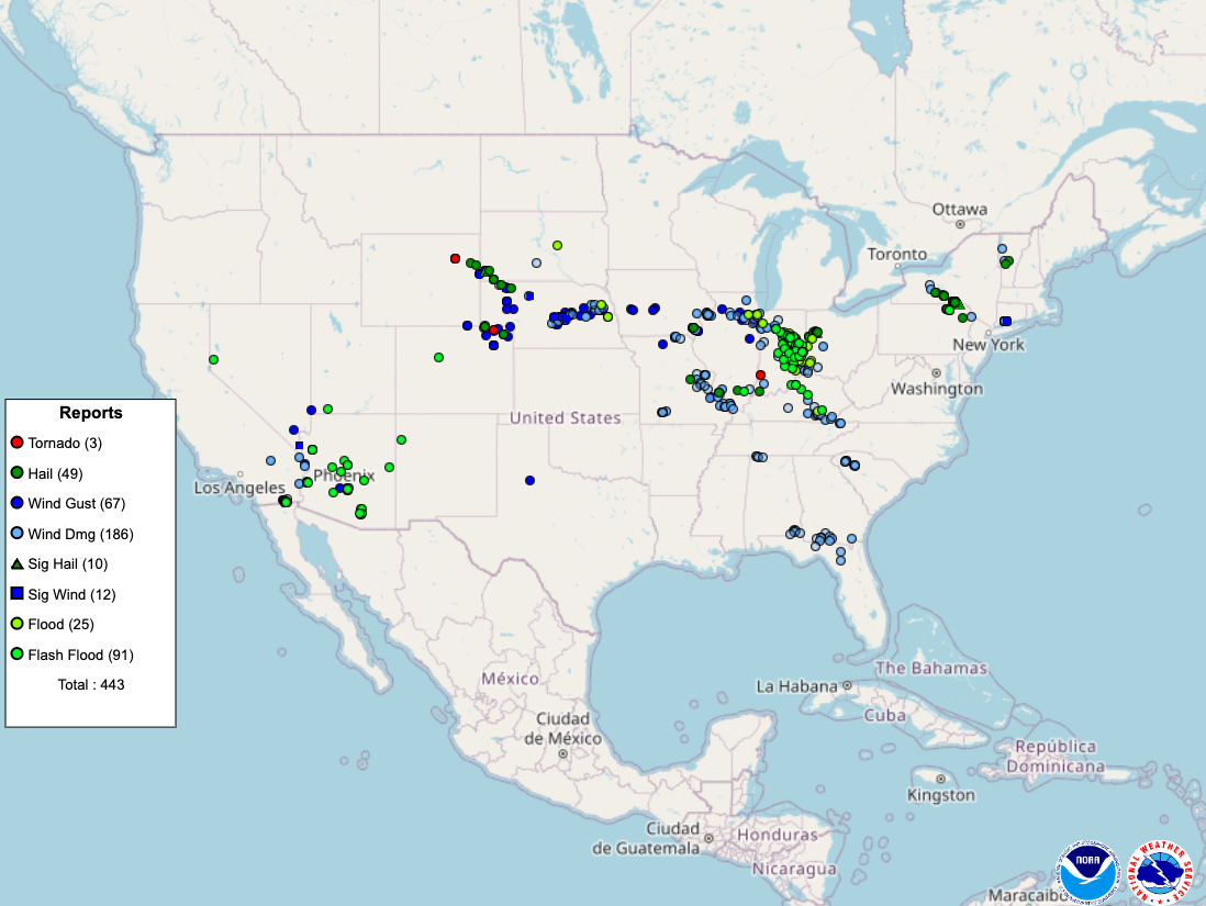 Storm reports from Wednesday, August 12, 2026. Source: NOAA / SPC.