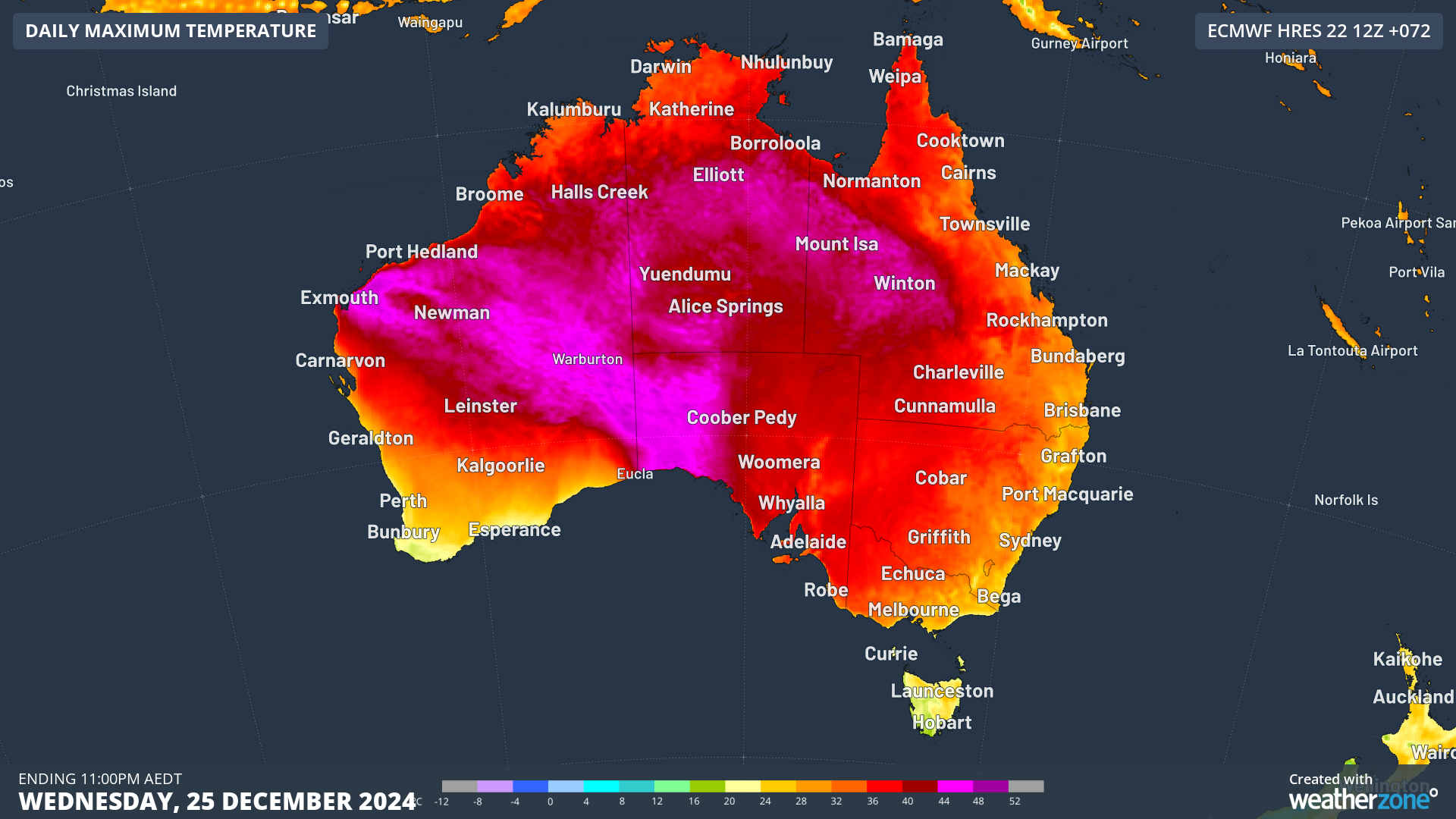 ECMWF forecast maximum temperature for Christmas Day, 2024.