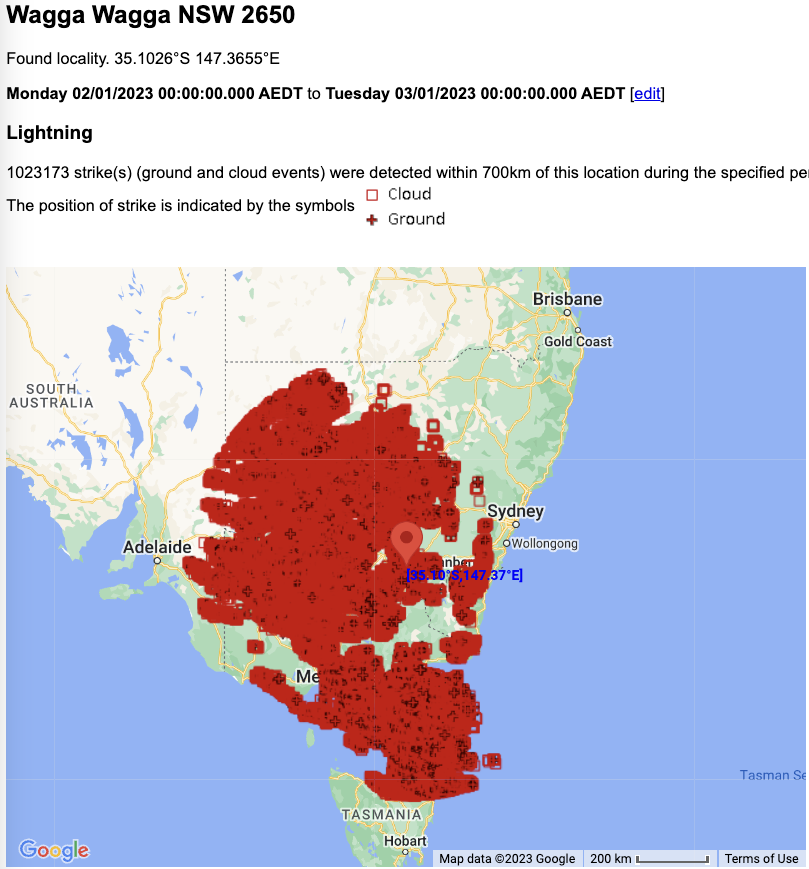 One million lightning strikes in a day over NSW and Vic