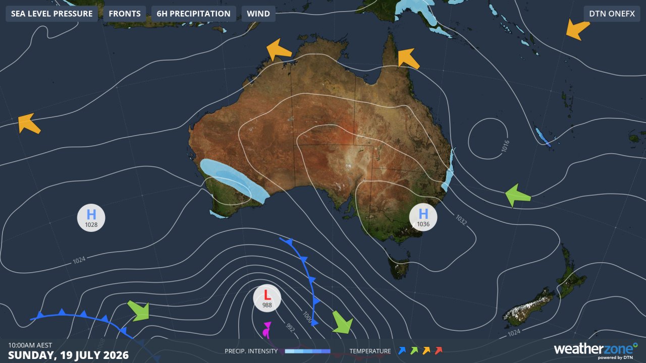 Synoptic chart for Sunday, July 19, 2026.