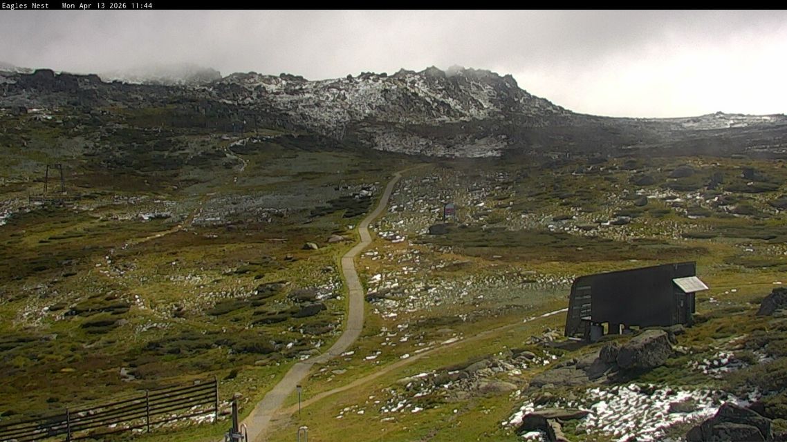 Remnants of the weekend snowfall melting quickly on Monday morning at Thredbo Top Station. Source: Thredbo.com.au