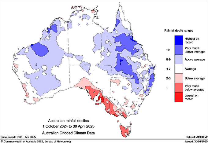 Image: rainfall deciles throughout Australia’s northern wet season. Source: BoM