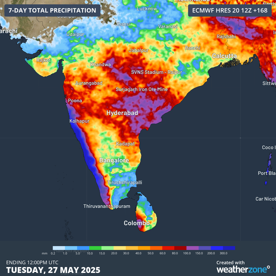 Image: weekly rainfall forecast to Tuesday, May 27.