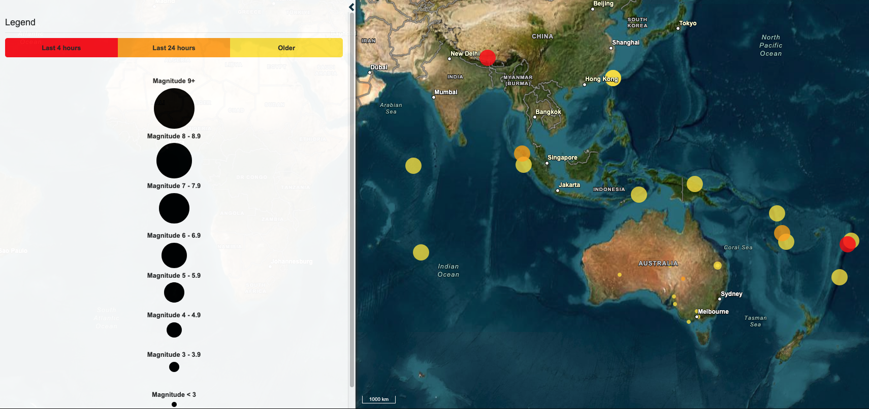 Image: recent earthquake activity across Australia, the south Pacific and Asia. Source: Geoscience Australia