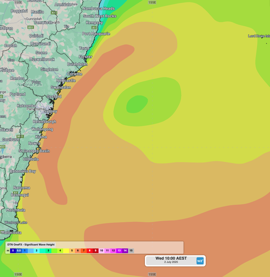 OneFX forecast Significant Wave Heights at 10am on Wednesday, July 2, 2025.