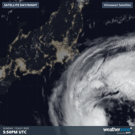 Satellite imagery of Tropical Storm Nari on Monday morning, July 14, 2025.
