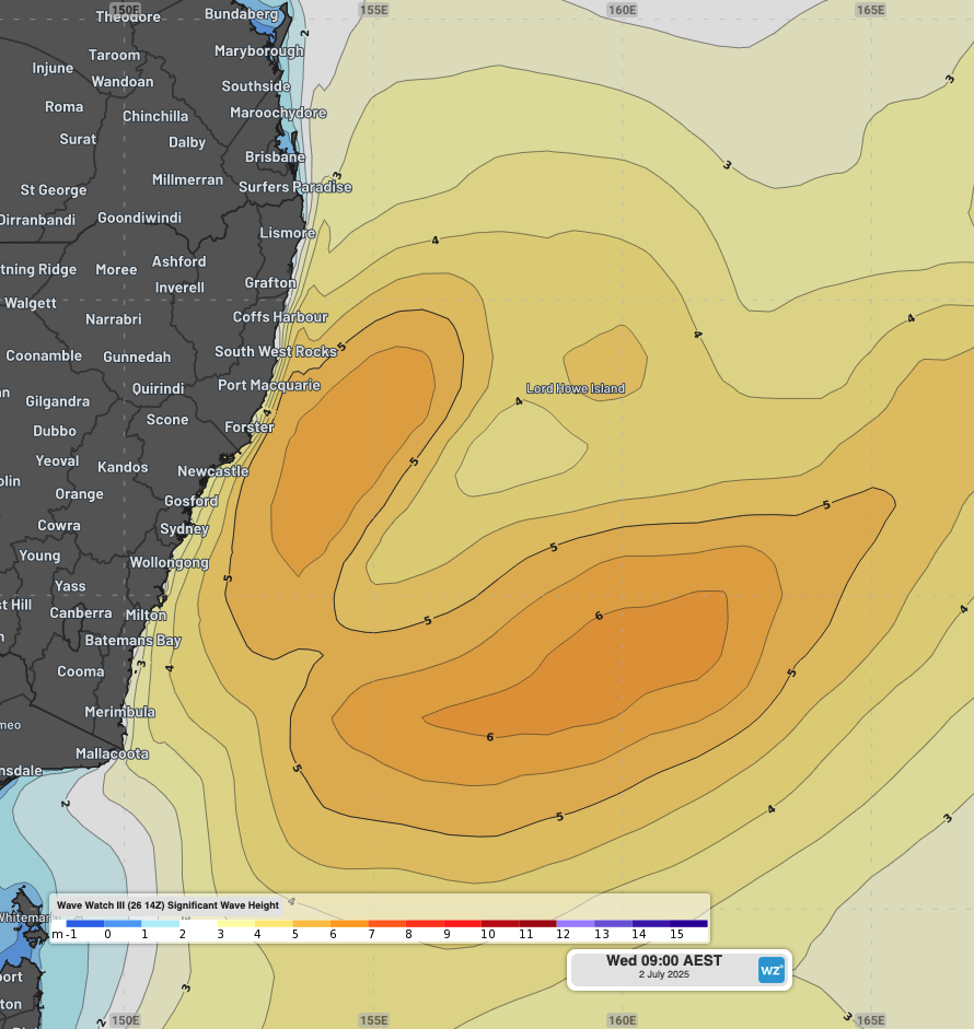 Significant wave height forecast at 9am on Wednesday, July 2, 2025.