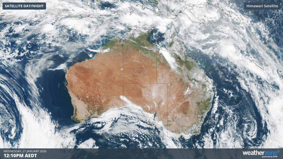 Visible satellite images captured on Wednesday, January 21, 2026. Source: Weatherzone.