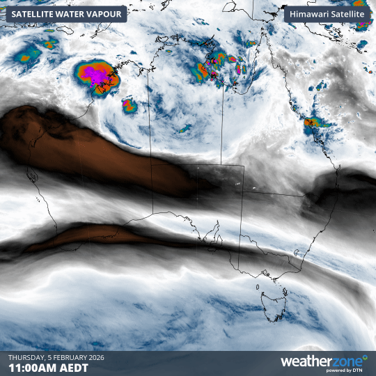Enhanced water vapour satellite images captured on Thursday, February 5, 2026. Source: Weatherzone.