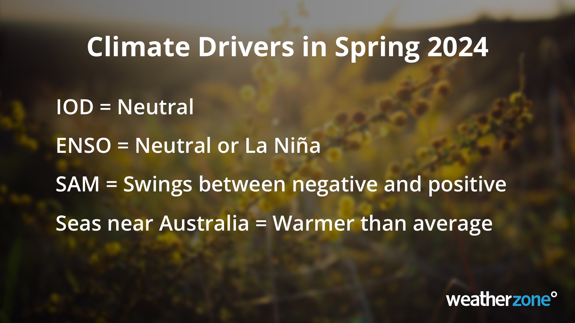 Summary of Australia's predicted climate drivers in spring 2024