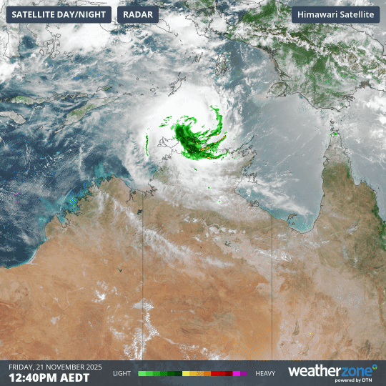 Tropical Cyclone Fina near the NT's Top End on Friday. Source: Weatherzone.