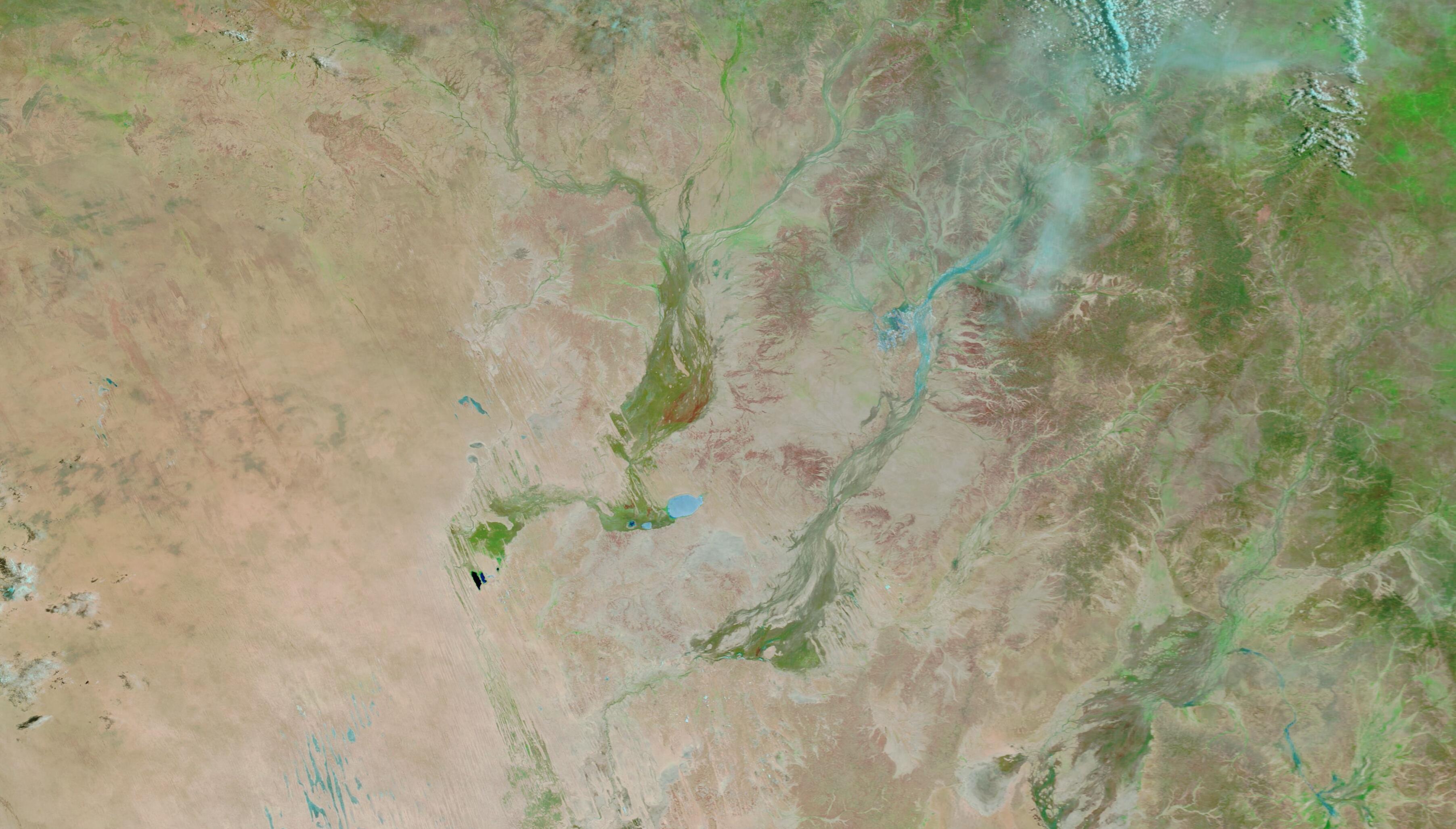 Flooding in outback Qld NSW seen from space