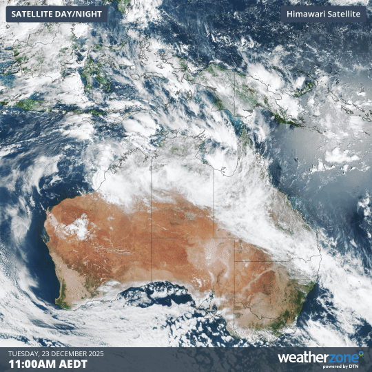 Visible satellite images captured by the Himawari-9 satellite on Tuesday, December 23, 2025. Source: Weatherzone.