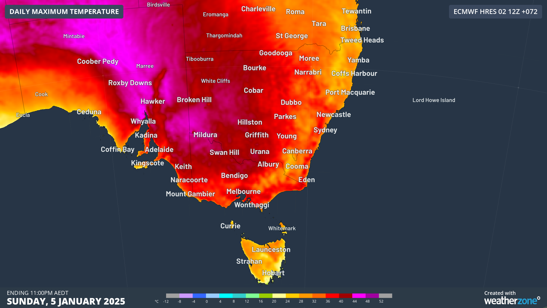 Forecast maximum temperature on Sunday.