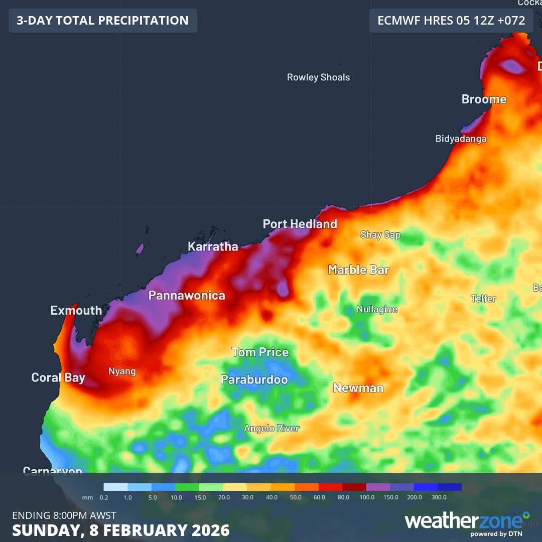 Forecast accumulated rain during the next three days. Source: Weatherzone.