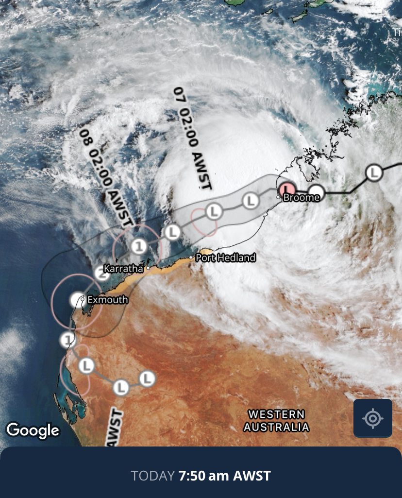 Tropical cyclone forecast track on the Weatherzone app. Source: Weatherzone.