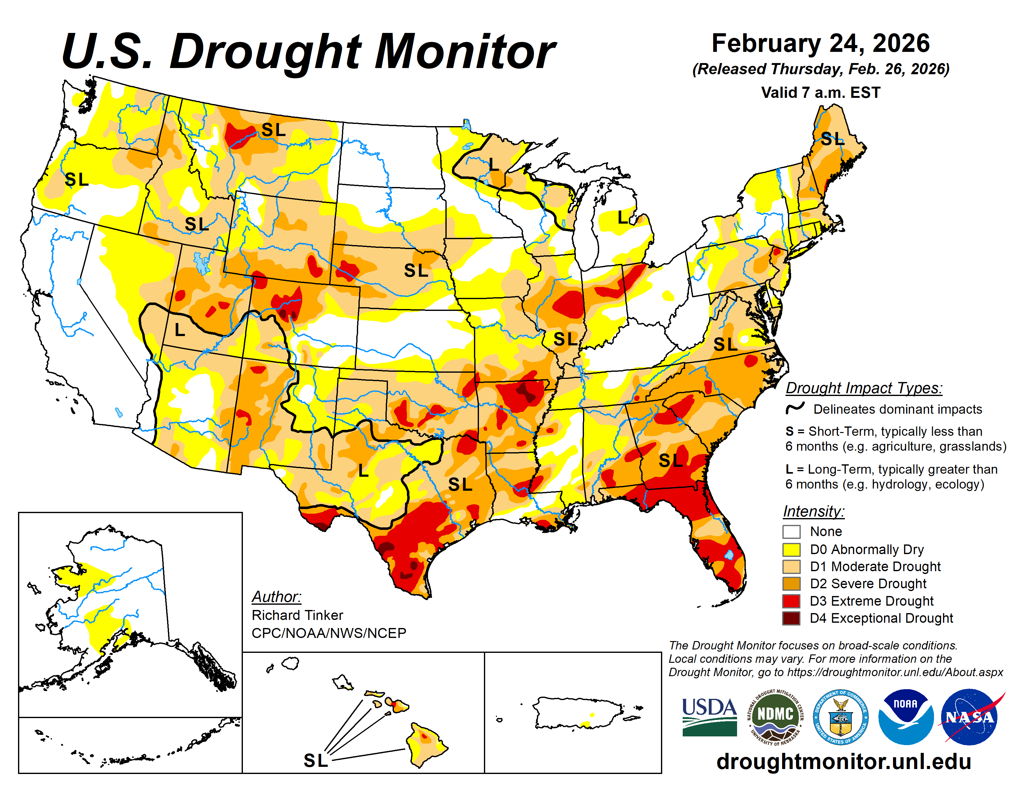 Widespread drought exists across much of the U.S. heading into spring. Source: USDA/NOAA.