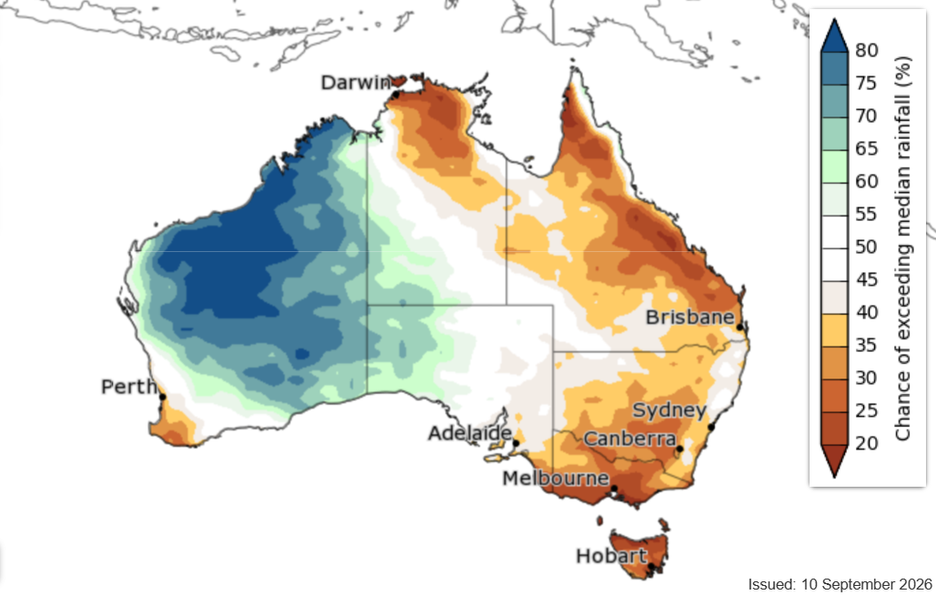 The BoM's season rainfall outlook for October 2026. Source: BoM.