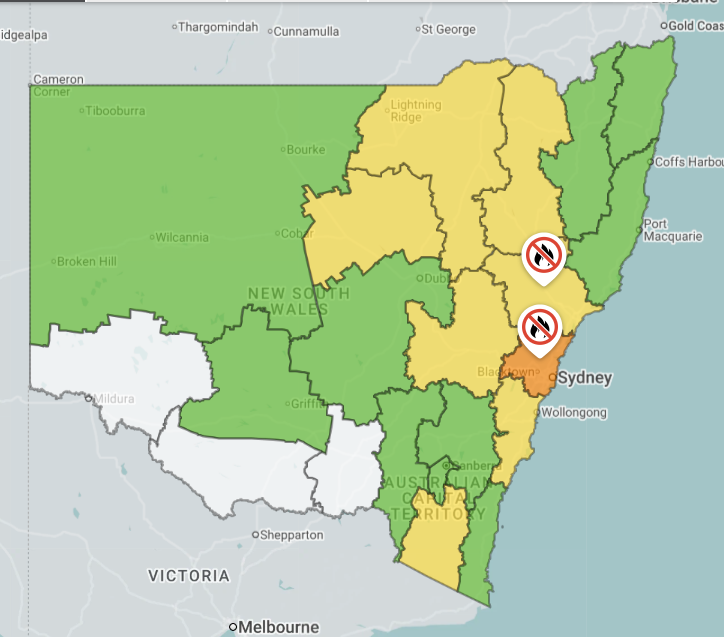 NSW fire danger ratings for Monday, October 12, 2026. Source: NSW Rural Fire Service.