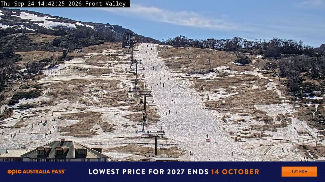 Image: One chairlift was still open at Perisher on the afternoon of Thursday, September 24, 2026, after one of the worst ski seasons on record. Source: Perisher.com.au.