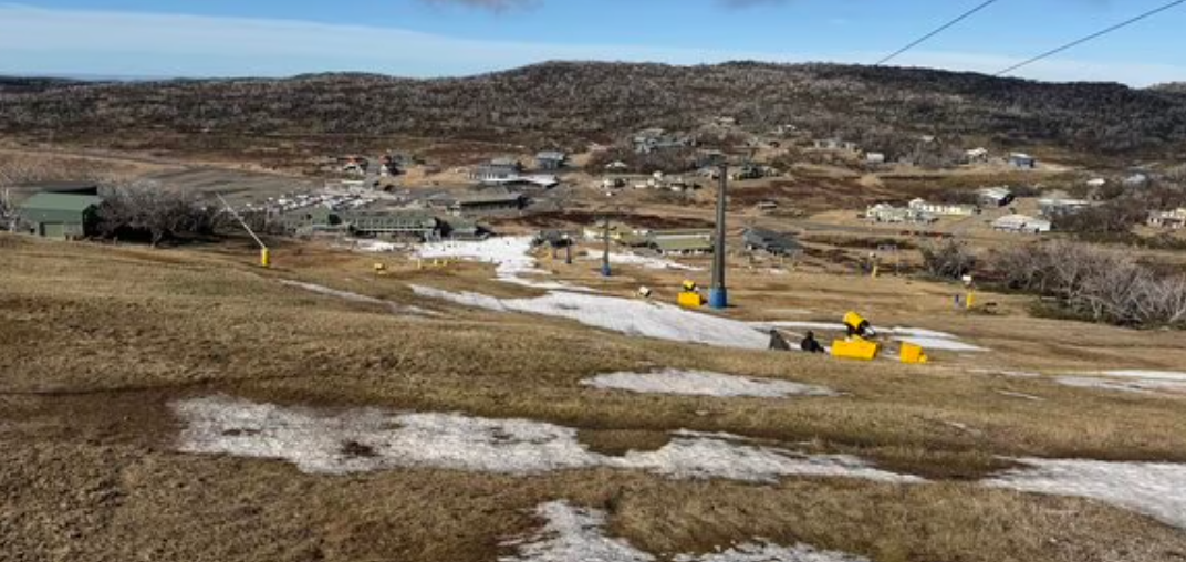 There was minimal natural snowfall and it was even too warm for snowmaking at Perisher Valley, NSW, during much of June 2026. Source: Steve Smith.