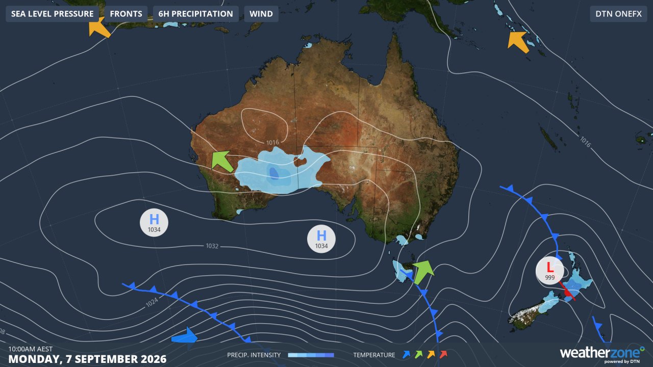 Image: Synoptic chart for Australia early on Monday, September 7, 2026. Source: Weatherzone.