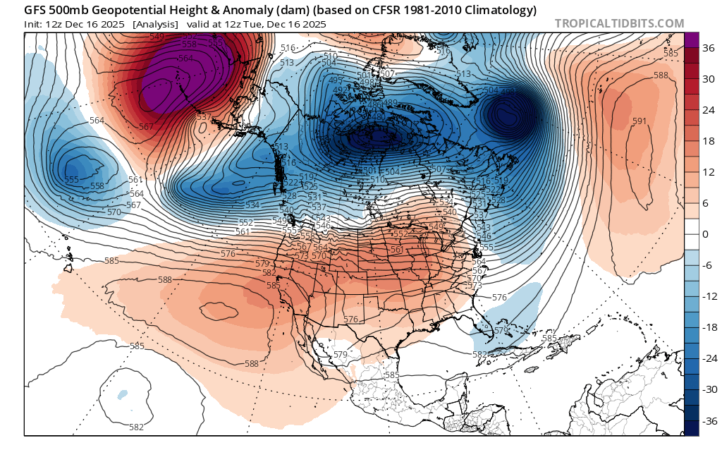 An upper level ridge of high pressure has shifted west of Alaska, allowing another ridge to spread through the U.S. and bring warmer temperatures. Source: TropicalTidbits.com