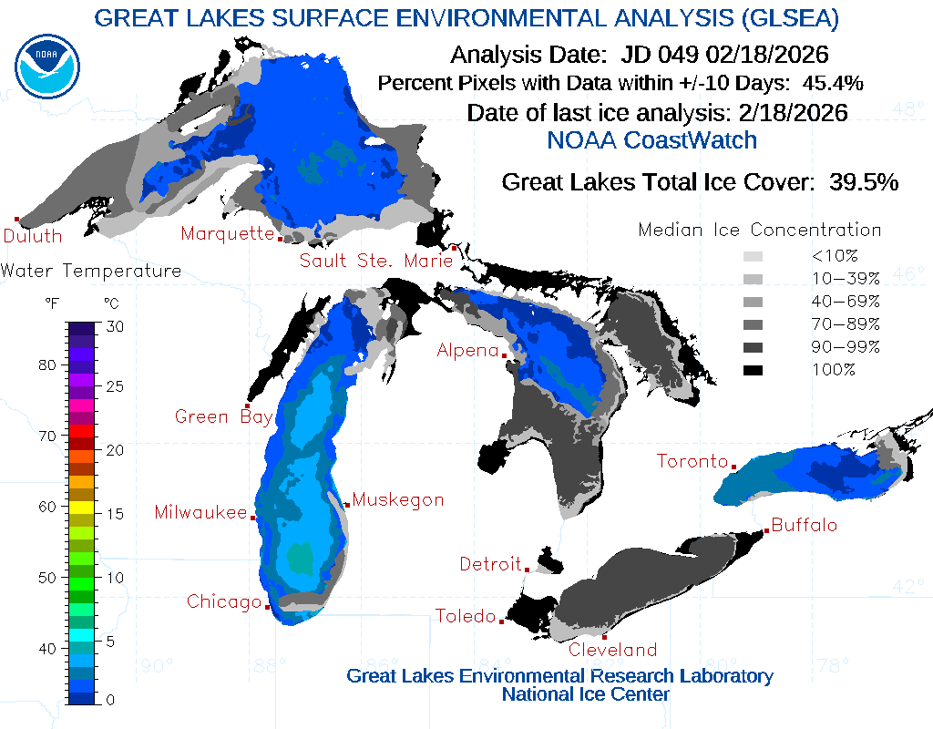 Great Lakes Ice coverage on February 18. Source: GLSEA.