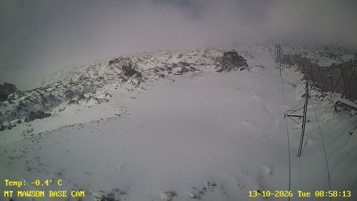 The main ski tow at Mt Mawson, Tas, just before 9 am (AEDT) on Tuesday, October 13, 2026. Source: Mt Mawson.