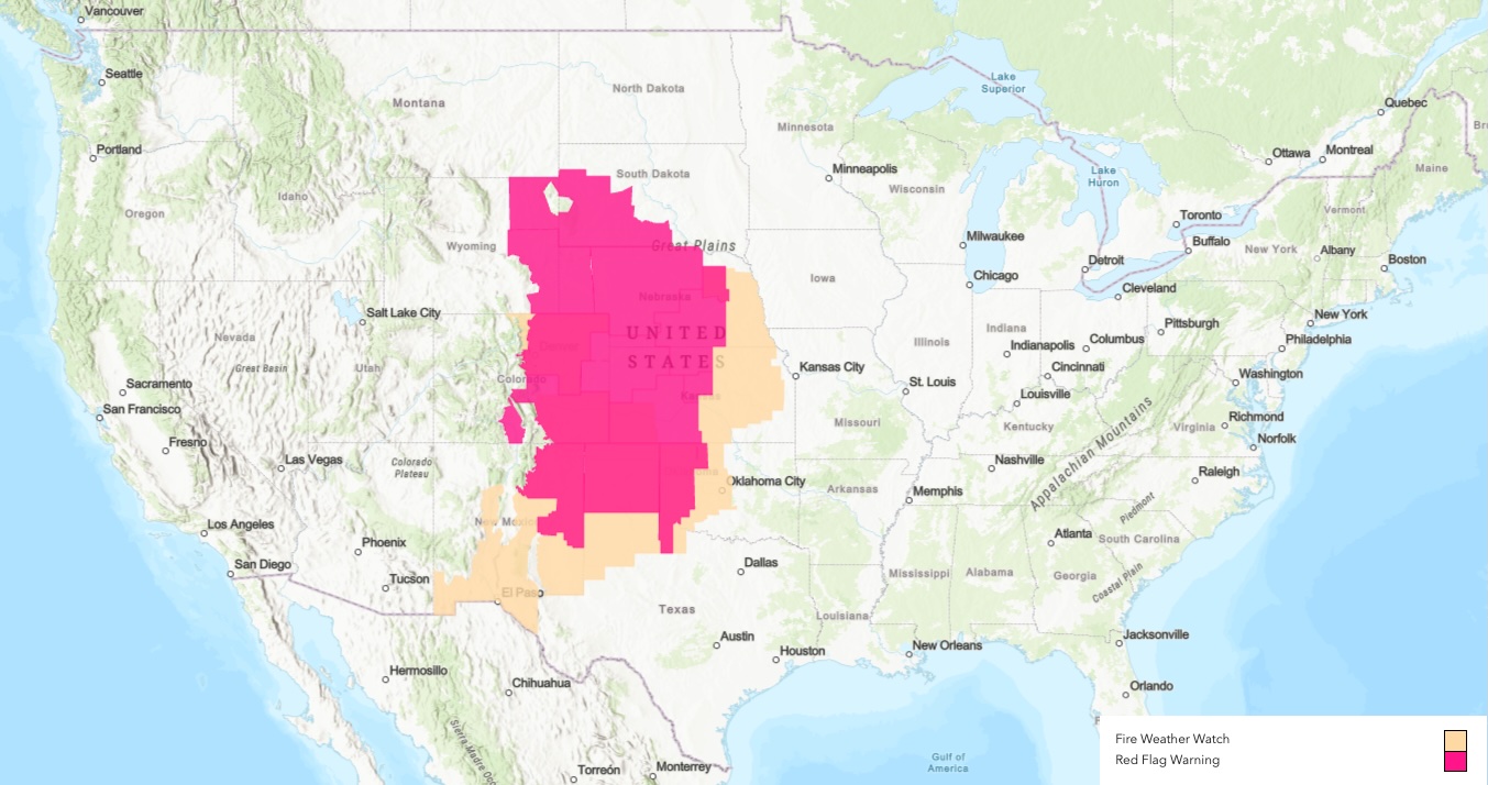 Elevated wildfire risk across Great Plains this spring